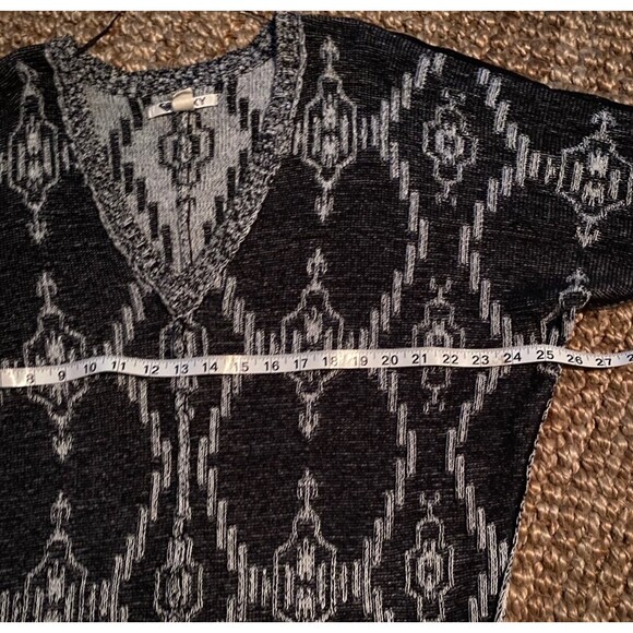 ROXY Sweater Tunic Dress Large L Marled Gray Knit V-Neck 3/4 Sleeve Cotton Blend - Picture 6 of 11